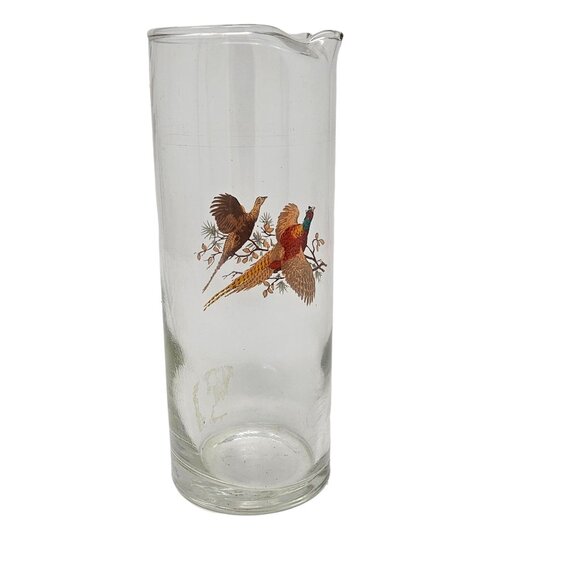 Vtg West Virginia Glass Martini Pitcher Pheasants Barware MCM Norman R Warner - Picture 2 of 11